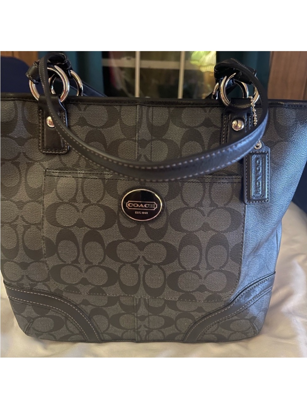 Coach Black Signature Monogram Tote